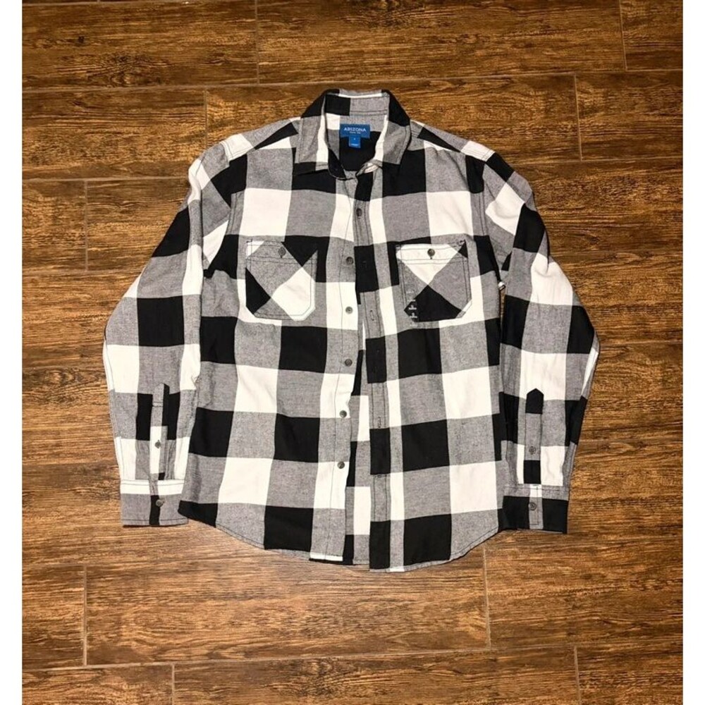 Arizona Jean Co Black & White Buffalo Plaid Flannel Shirt - S